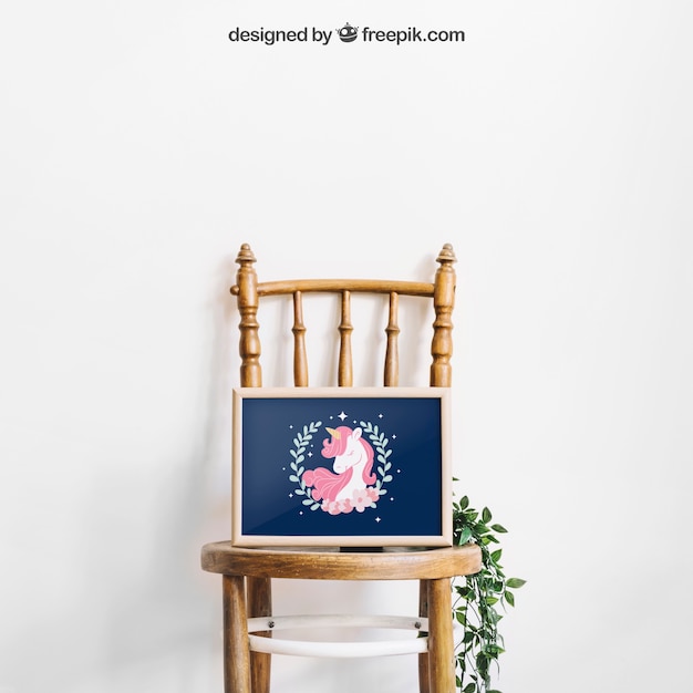 PSD mockup of frame on chair