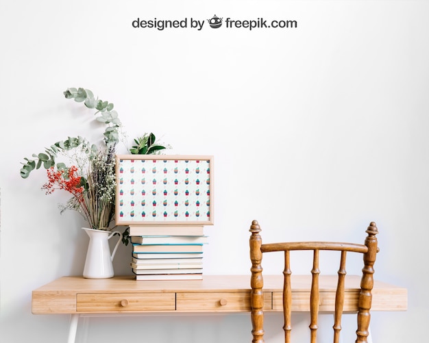 PSD mockup of frame on decorative table