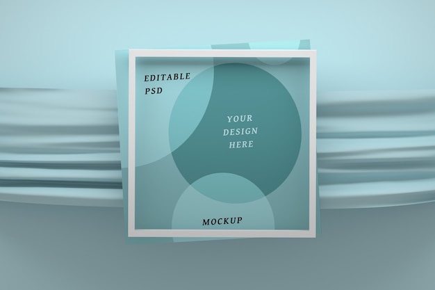 PSD mockup frame holding blue fabric cloth