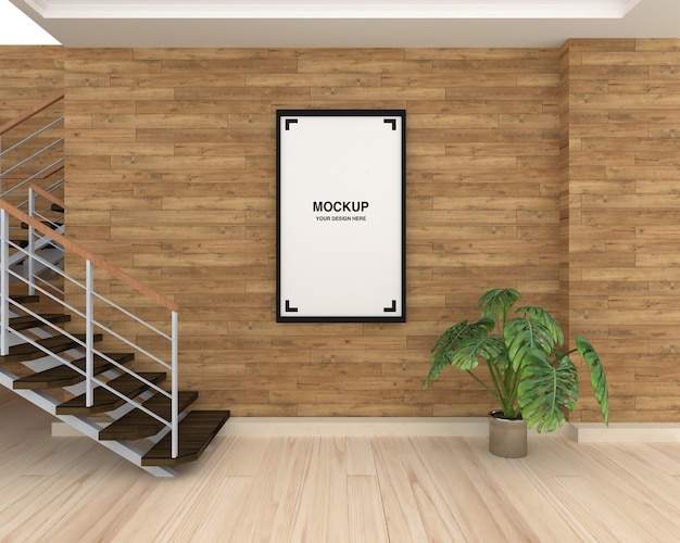 PSD mockup frame op houten muur