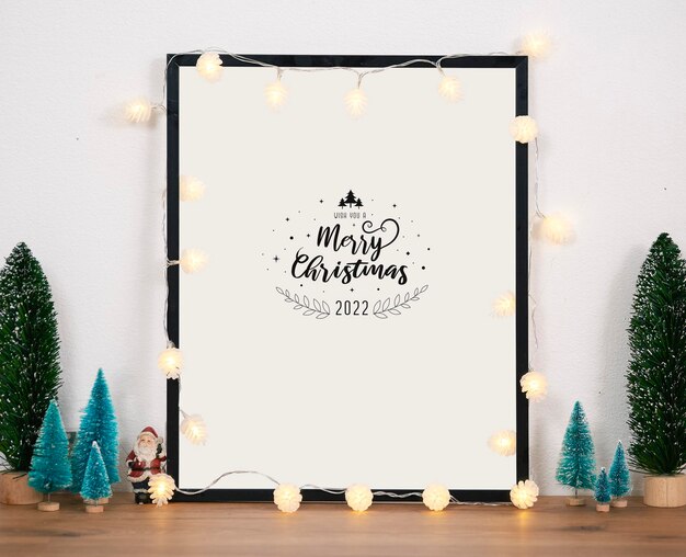 Mockup frame op tafelontwerp voor decoratie eerste kerstdag