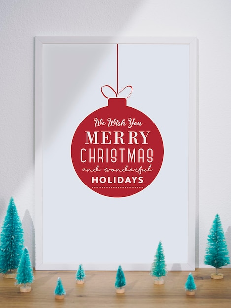 Mockup frame on table design for decoration christmas day