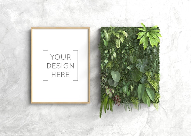 Mockup frame with vertical garden