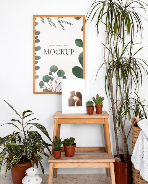 Mockup frame on wooden table