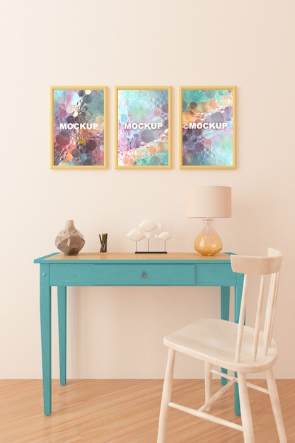 PSD mockup of frames above little table