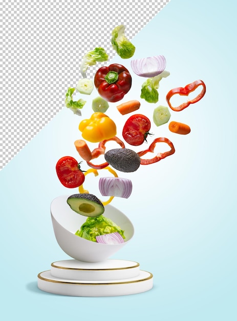 Mockup of fresh vegetables falling into a bowl