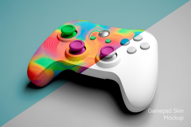 PSD mockup of gamepad skin design and button colors