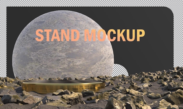 Mockup Gold stand display met gouden rotsen concept abstract en maan achtergrond