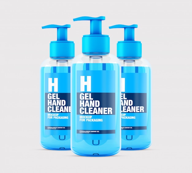 PSD mockup of a group of hand cleansing gel bottles