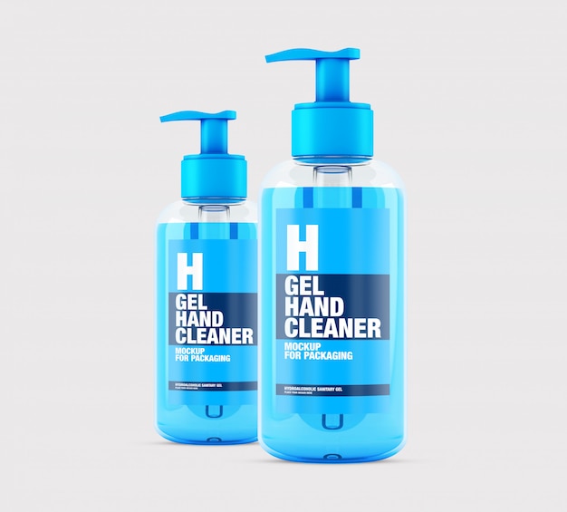 PSD mockup of a group of hand cleansing gel bottles