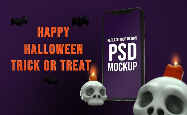 Мокап хэллоуин дизайн смартфона 3d рендеринг