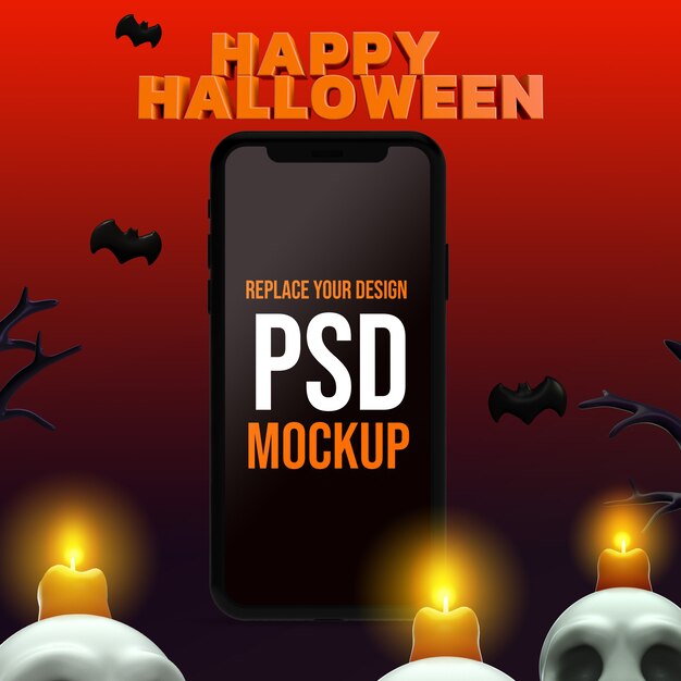 Mockup halloween design dello smartphone rendering 3d