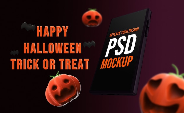 PSD mockup halloween design dello smartphone rendering 3d