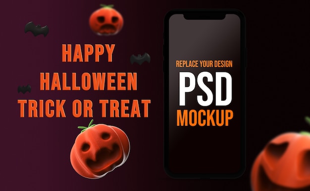 モックアップハロウィンスマートフォンデザイン3dレンダリング