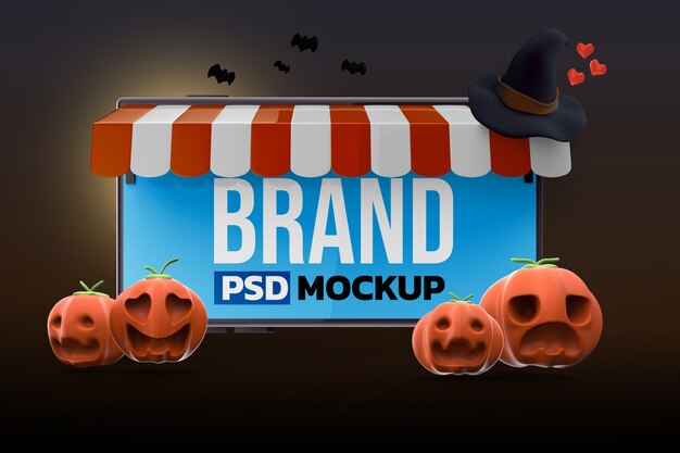 PSD モックアップハロウィーンスマートフォンデザイン