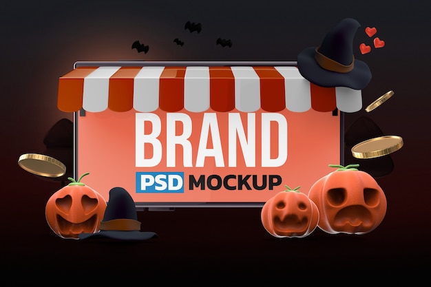 PSD モックアップハロウィーンスマートフォンデザイン