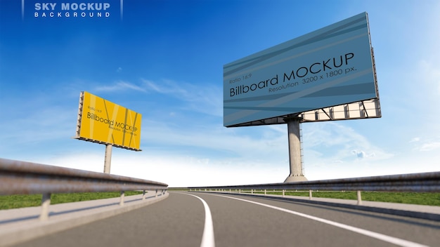 Mockup image of 3d rendering billboard beside highway