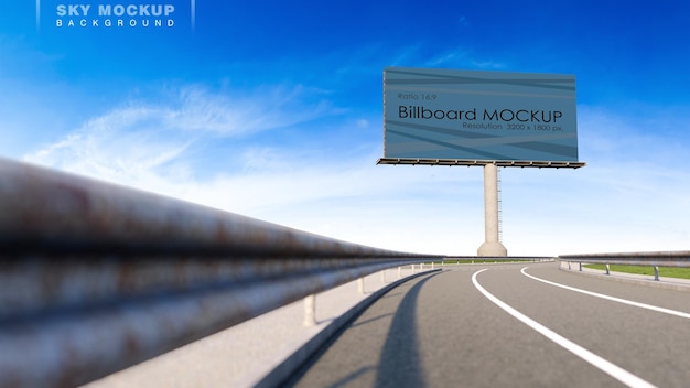 PSD mockup image of 3d rendering billboard beside highway