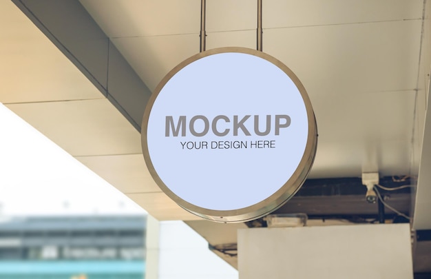 Mockup image of Blank billboard circle white screen posters and led the coffee cafe shop advertising
