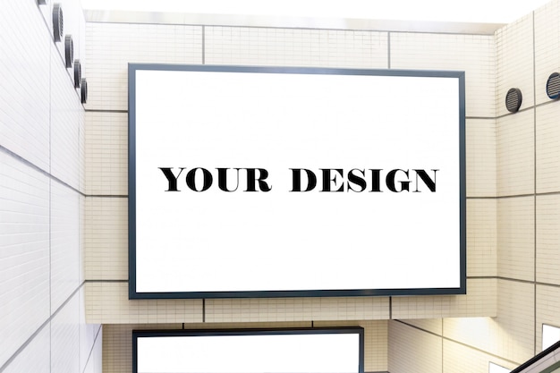 Mockup image of Blank billboard white screen posters and led in the subway station 