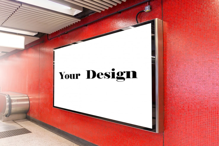  Mockup image of blank billboard white screen posters and led in the subway station