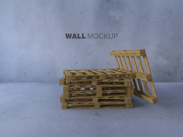 Mockup image of 3d rendering pallets placed on thr floor
