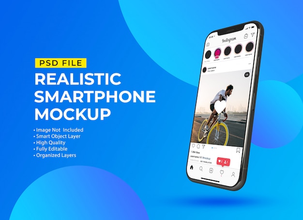 PSD mockup of instagram post on smartphone