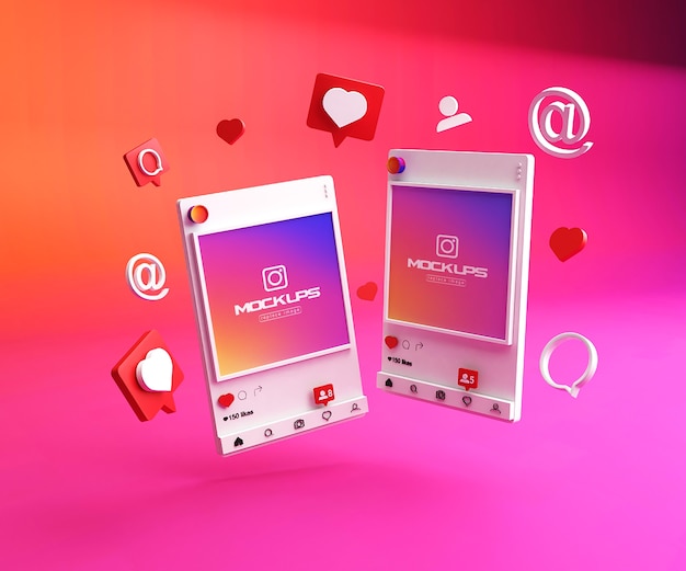 Mockup Instagram 소셜 미디어 3d