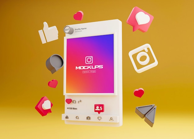 mockup instagram social media 3d