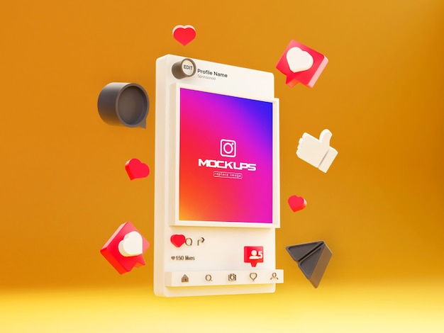 Mockup instagram social media 3d