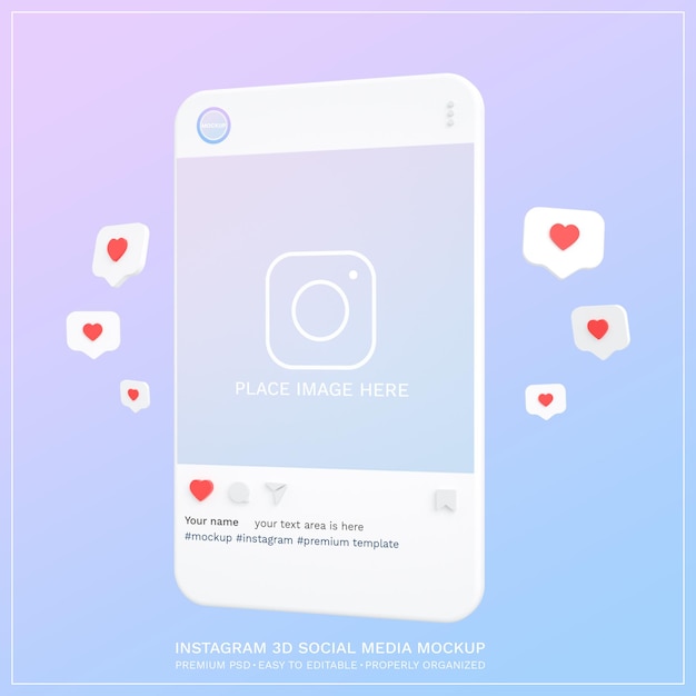 Мокап instagram пост в социальных сетях 3d