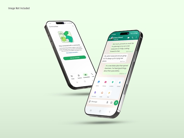 Mockup interfejsu czatu WhatsApp na telefonie komórkowym
