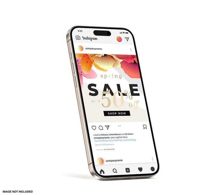 PSD mockup interfejsu mediów społecznościowych instagram renderowany w 3d