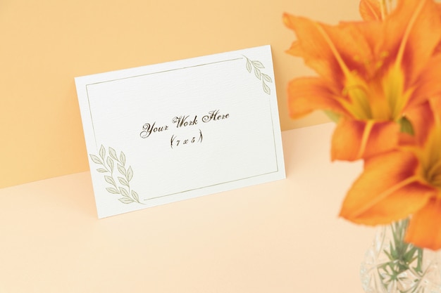 PSD mockup invitation card with orange flowers