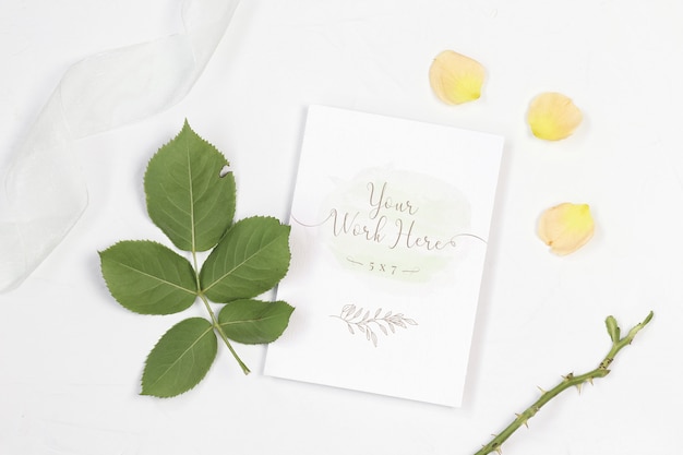 Mockup invitation card with white ribbon