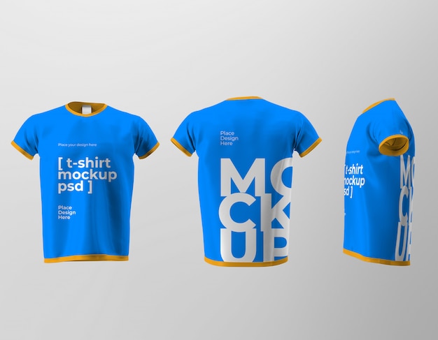 Mockup di design t-shirt isolato con vista frontale, posteriore e laterale