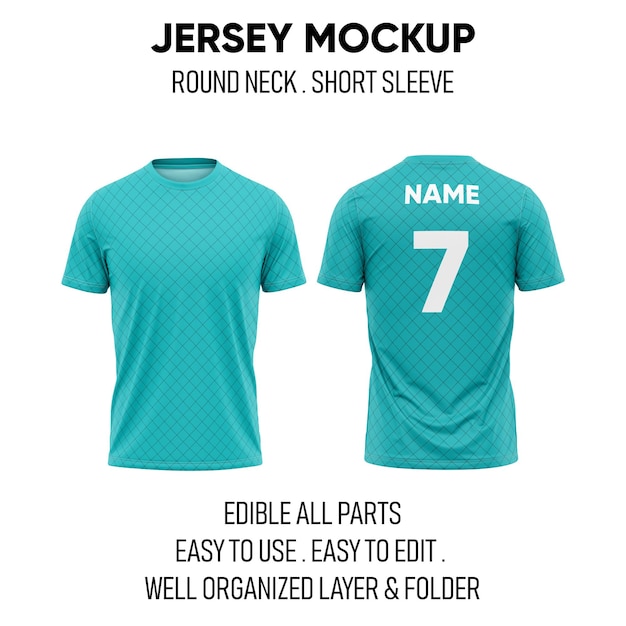 Mockup Jersey krótki rękaw okrągła szyja jadalna wszystkie części i łatwy w użyciu