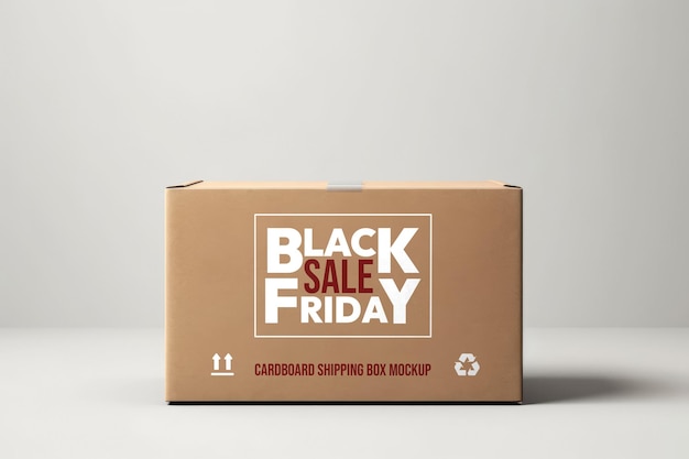 Mockup of label on cardboard box for shipping on grey backgroun