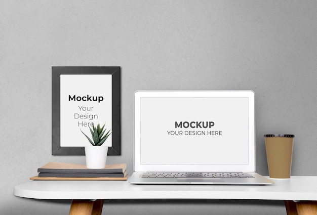 PSD mockup laptop computerscherm en afbeeldingsframe