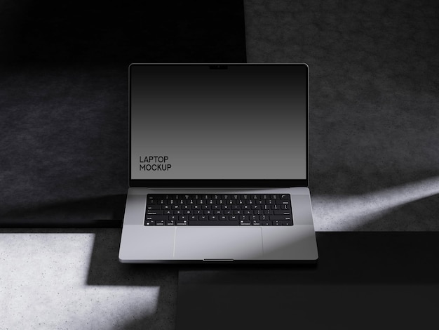 Mockup laptopa na ciemnej powierzchni