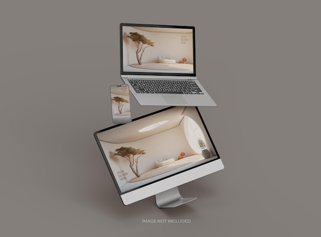 Mockup laptopa stacjonarnego i smartfona dla UIUX Prezentacja produktu 3D Render
