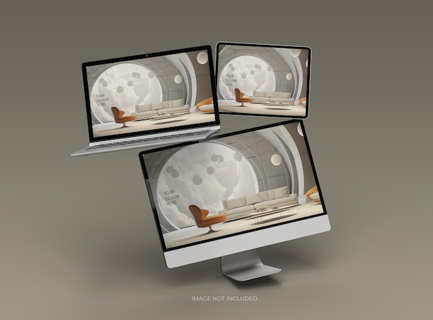 Mockup laptopa stacjonarnego i tabletu do prezentacji produktu UIUX 3D Render