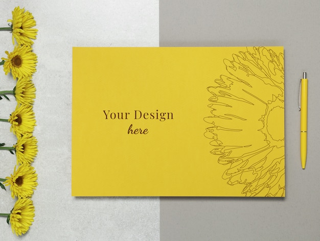 mockup letter with flowers and pen