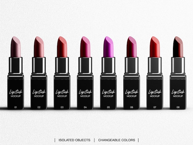 PSD mockup of lipstick assortment palette set with editable colors isolated