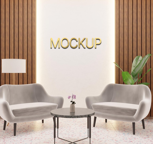 Mockup logo 3D na ścianie w studiu podcastu