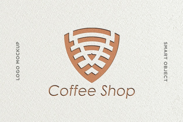 PSD mockup logo deboss caffè con sfondo bianco