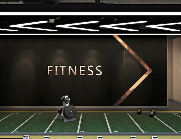 PSD mockup-logo in modern, eigentijds fitnesscentrum