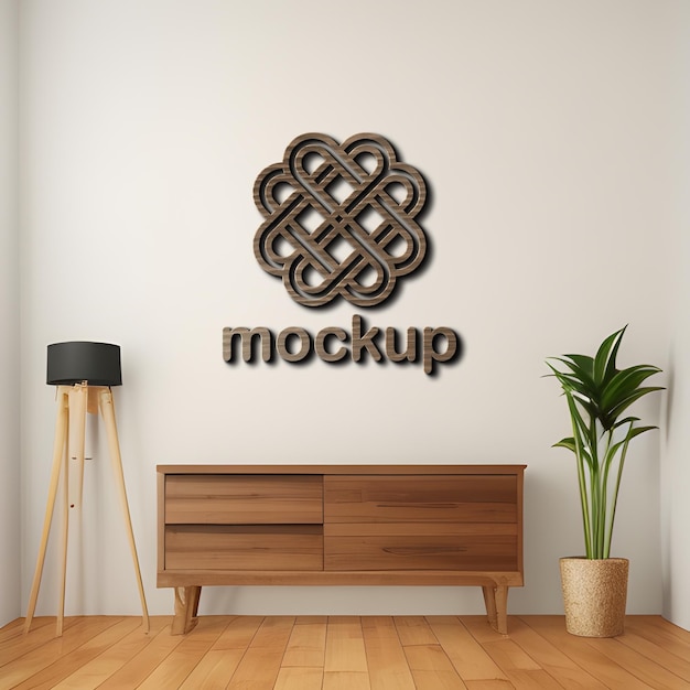 Mockup del logo sulla parete disegno del modello 3d per la presentazione del design