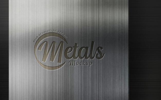 Mockup Logo Wygrawerowanego Na Teksturze Metalowej