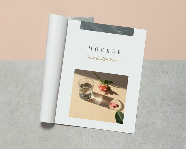 PSD mockup magazine on grey beige background